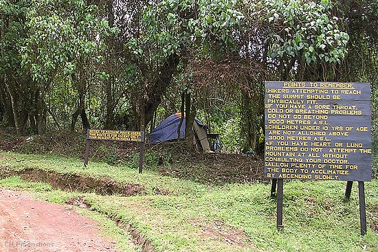 A warning sign at the base of Kilimanjaro.